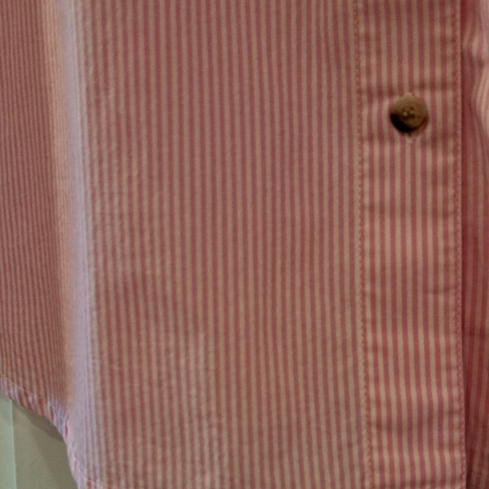 Basic Editions Floral Embroidered Button Down Shirt Pink Striped size M - Picture 9 of 16